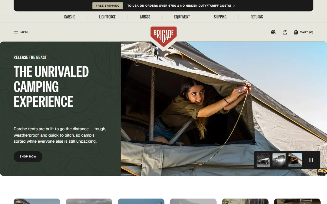 Screenshot of the Brigade Overland website