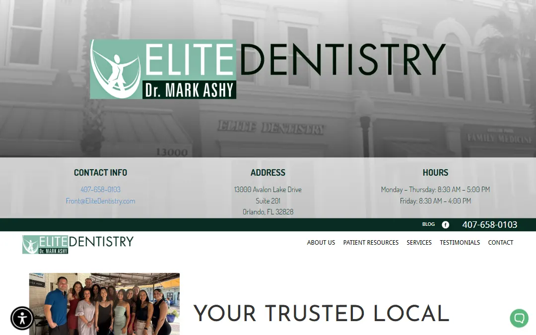 Screenshot of the Elite Dentistry website