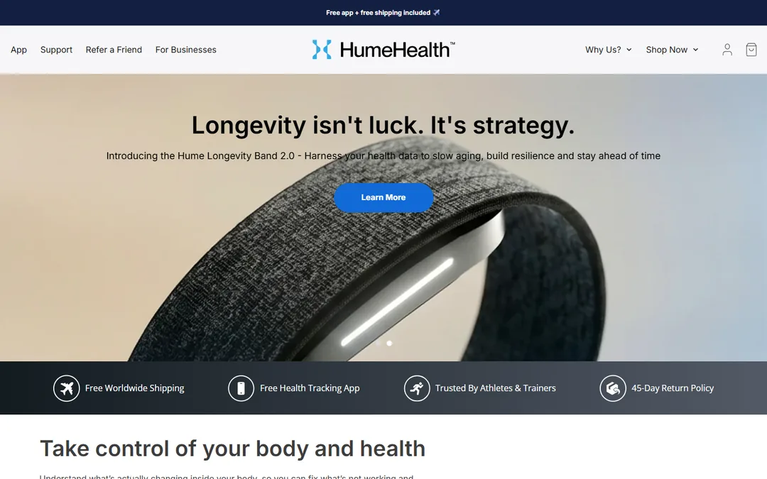 Screenshot of the Hume Health website