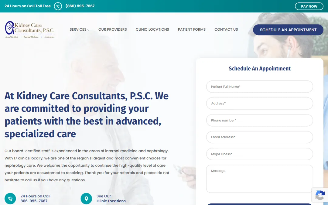 Screenshot of the Kidney Care Consultants website