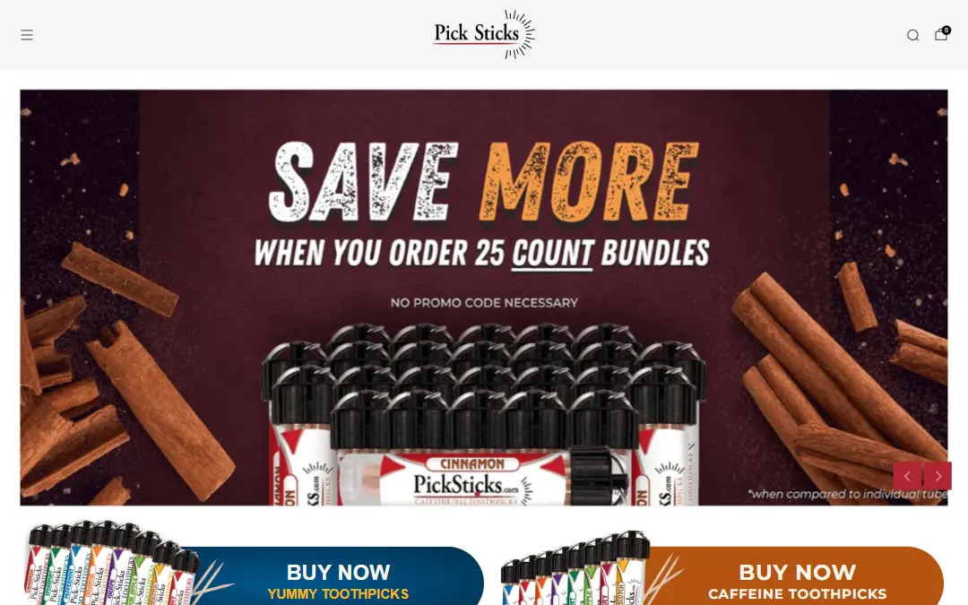 Screenshot of the PickSticks website