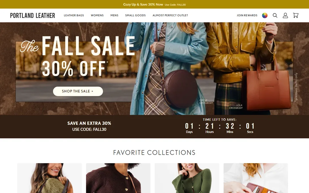 Screenshot of the Portland Leather Goods website