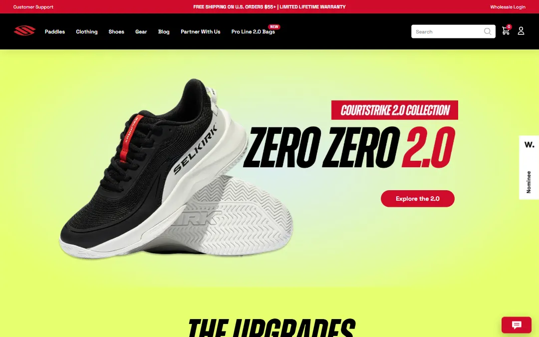Screenshot of the Selkirk CourtStrike Pickleball Shoes website